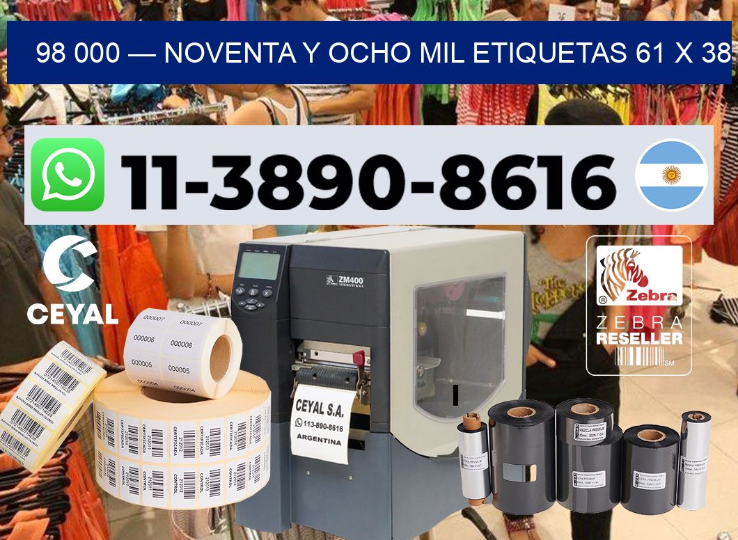 98 000 — noventa y ocho mil etiquetas 61 x 38