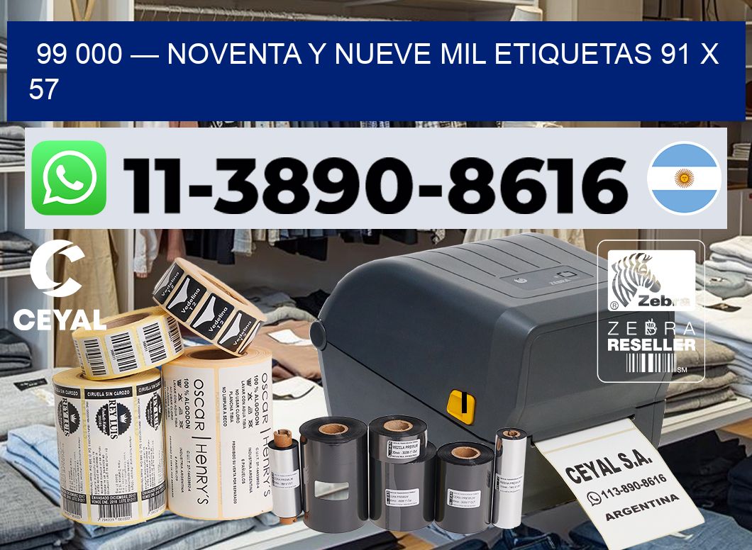99 000 — noventa y nueve mil etiquetas 91 x 57