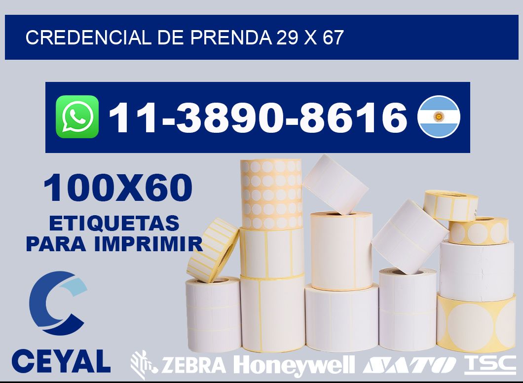 Credencial de prenda 29 x 67