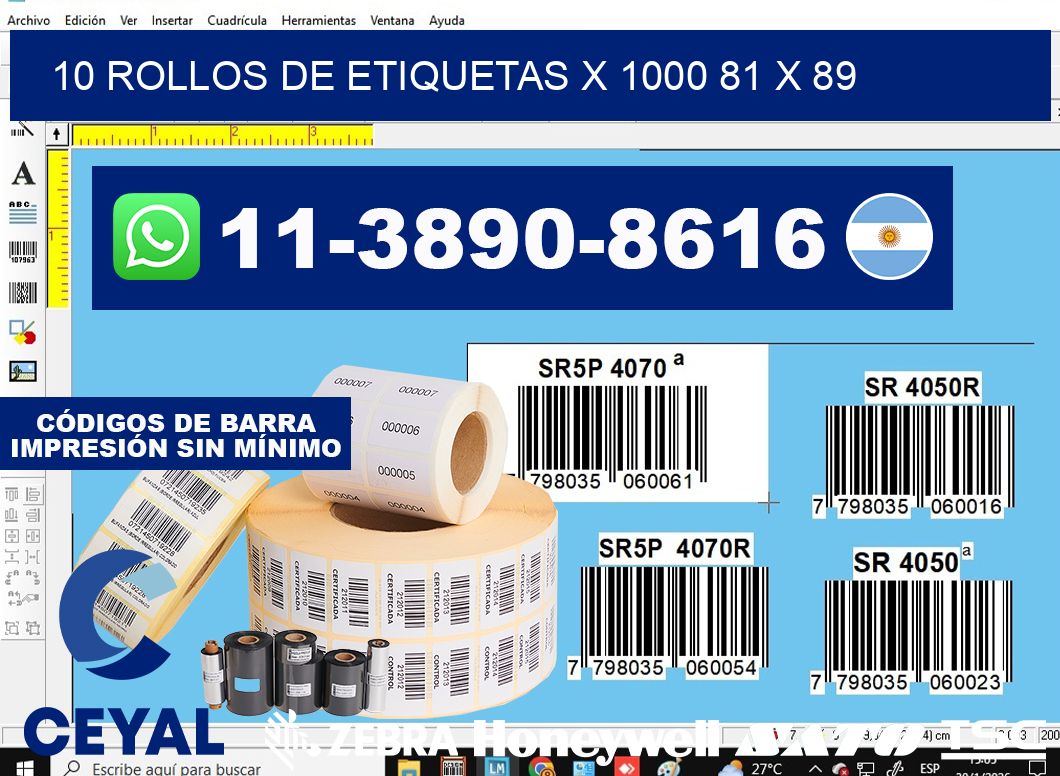 10 rollos de etiquetas x 1000 81 x 89