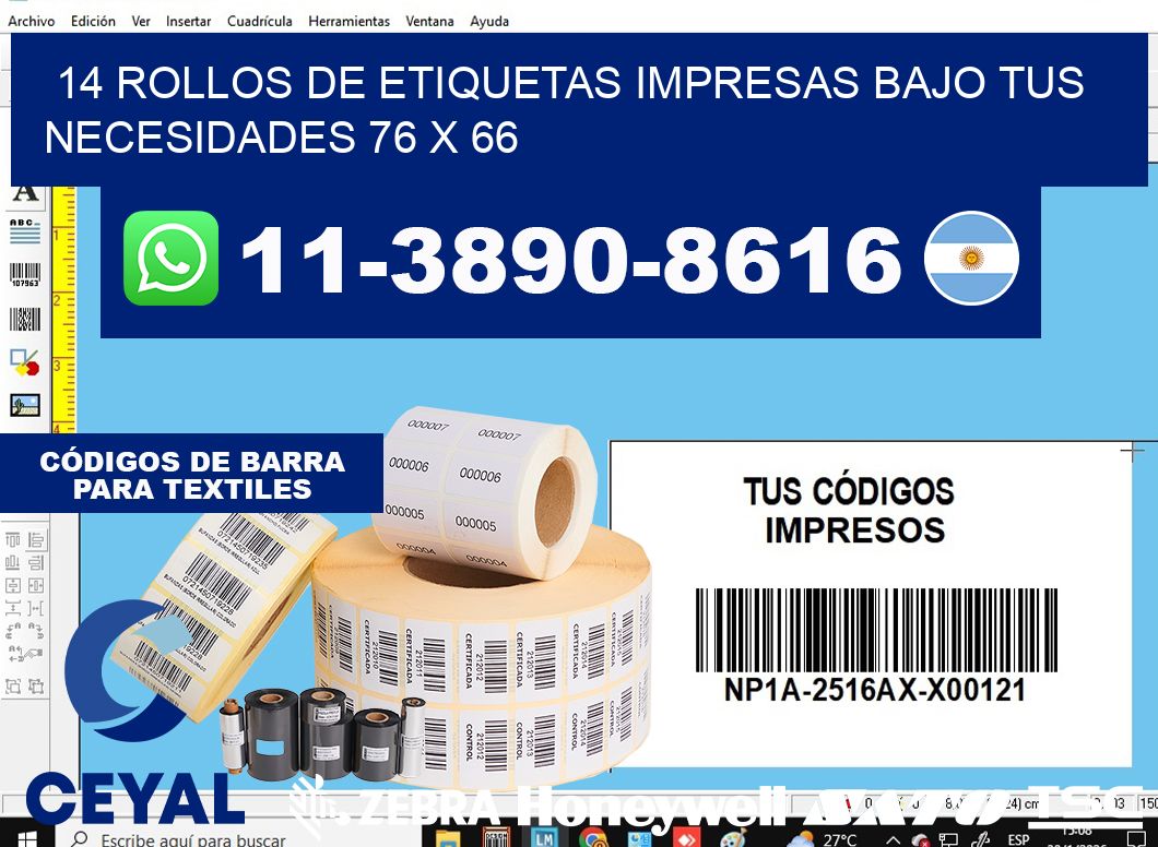 14 rollos de etiquetas impresas bajo tus necesidades 76 x 66