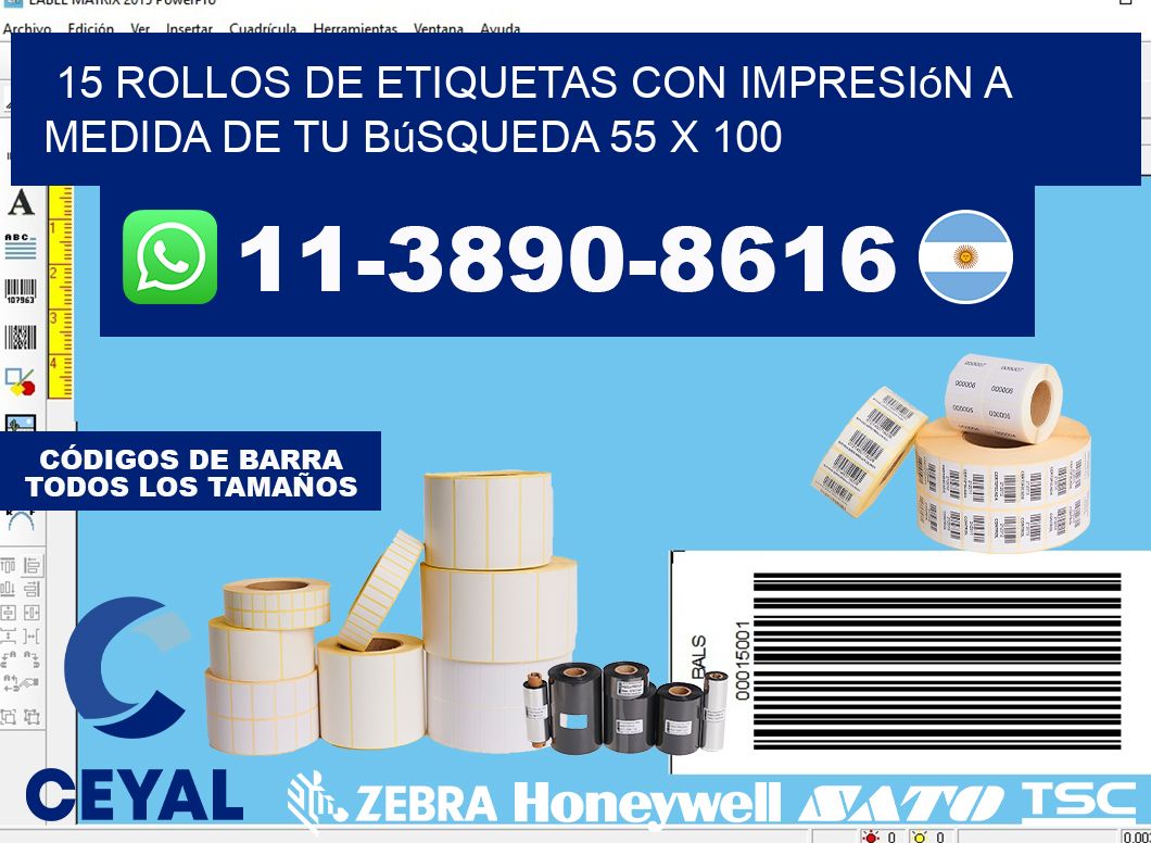 15 rollos de etiquetas con impresión a medida de tu búsqueda 55 x 100