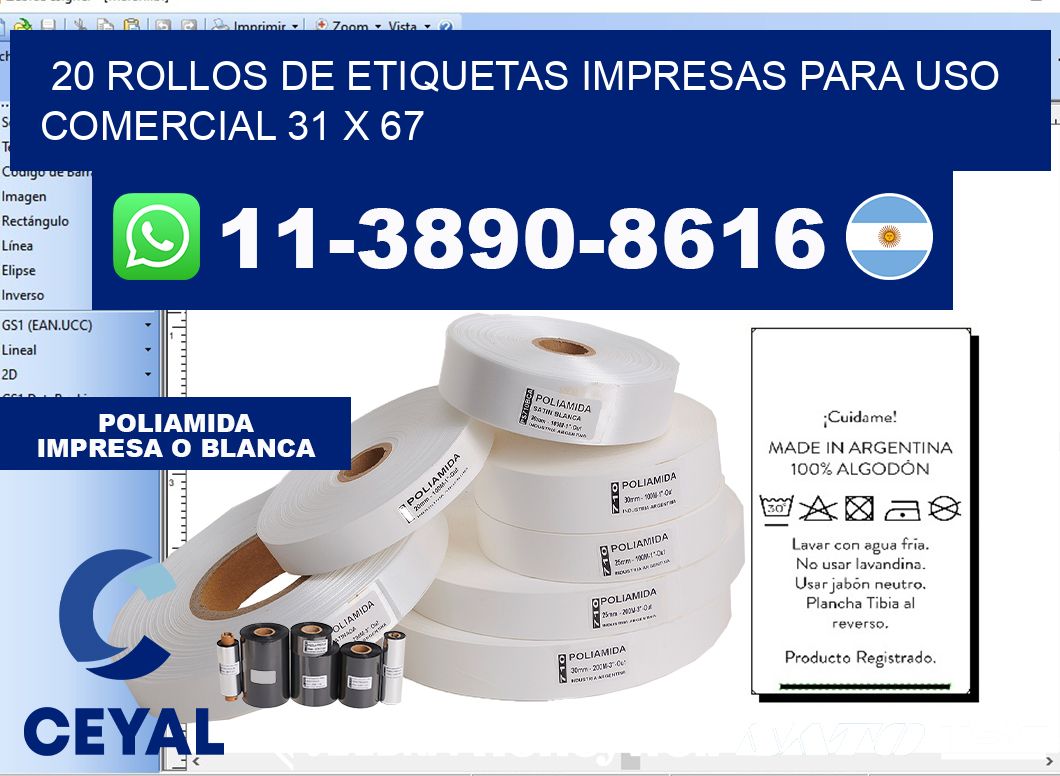 20 rollos de etiquetas impresas para uso comercial 31 x 67