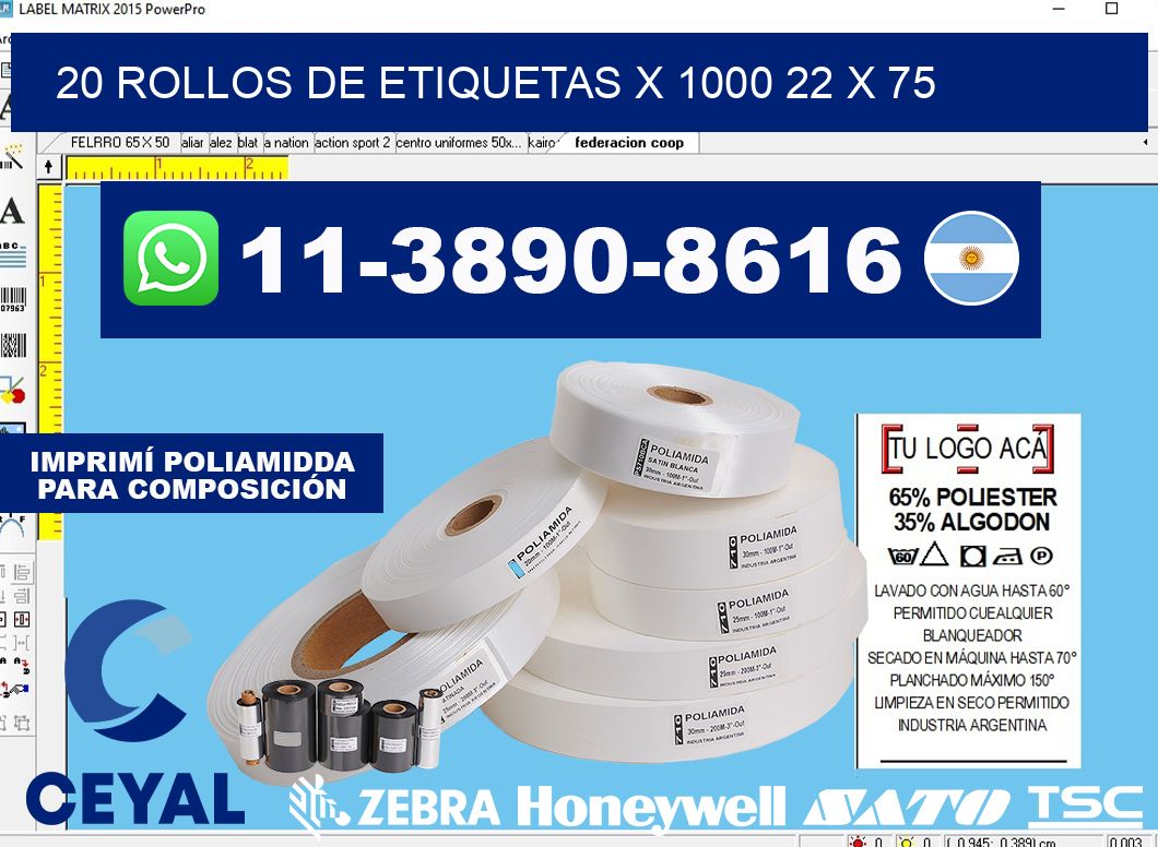 20 rollos de etiquetas x 1000 22 x 75