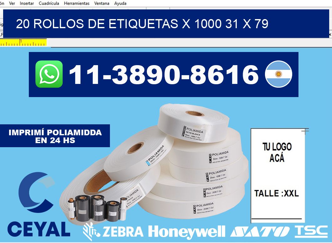 20 rollos de etiquetas x 1000 31 x 79