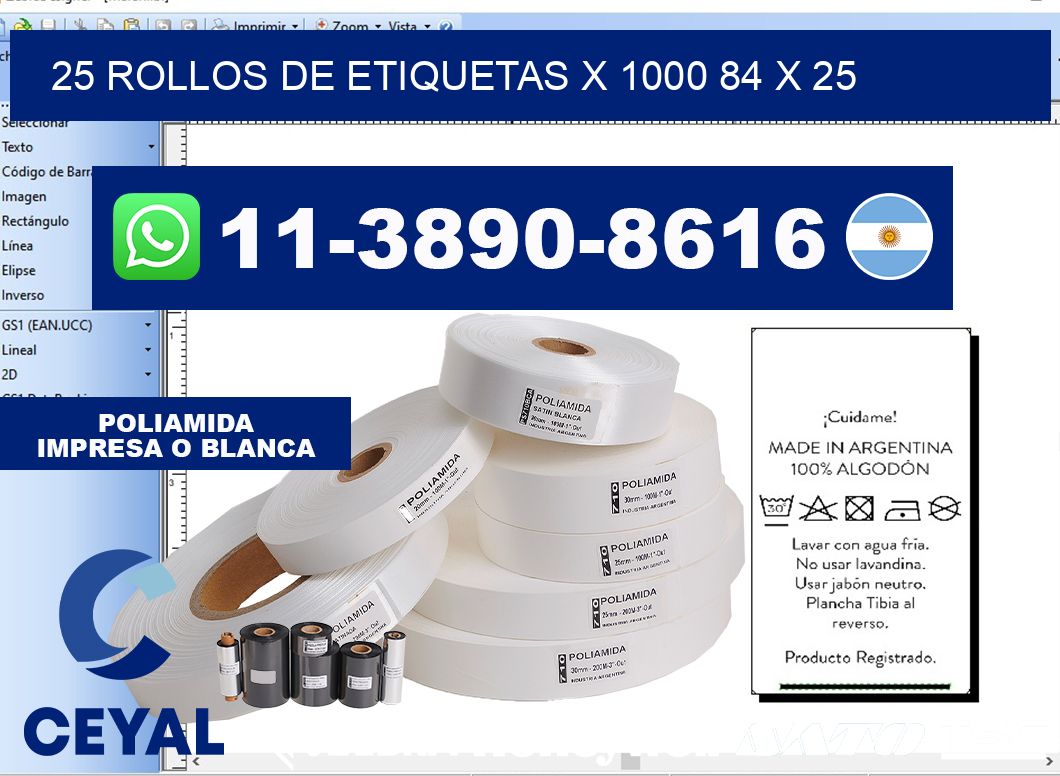 25 rollos de etiquetas x 1000 84 x 25