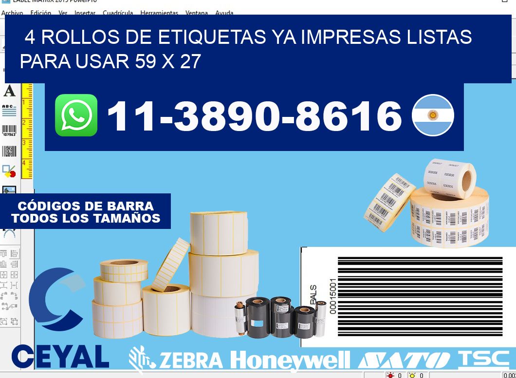 4 rollos de etiquetas ya impresas listas para usar 59 x 27