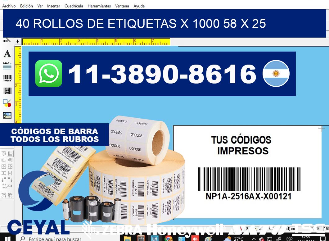 40 rollos de etiquetas x 1000 58 x 25