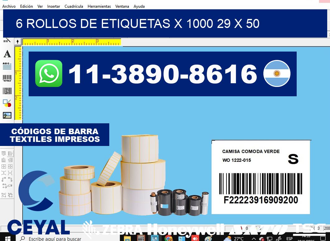 6 rollos de etiquetas x 1000 29 x 50