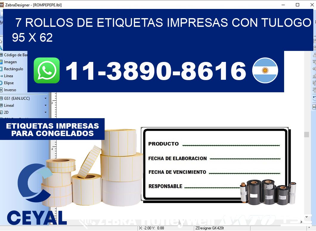 7 rollos de etiquetas impresas con tulogo 95 x 62