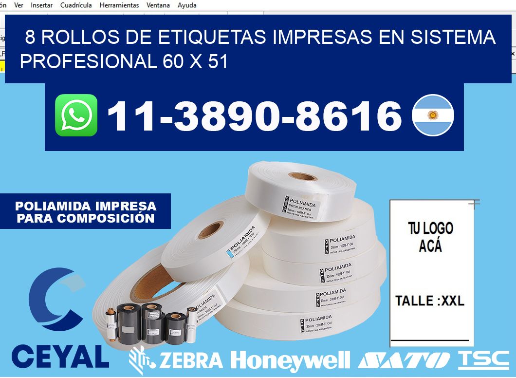 8 rollos de etiquetas impresas en sistema profesional 60 x 51