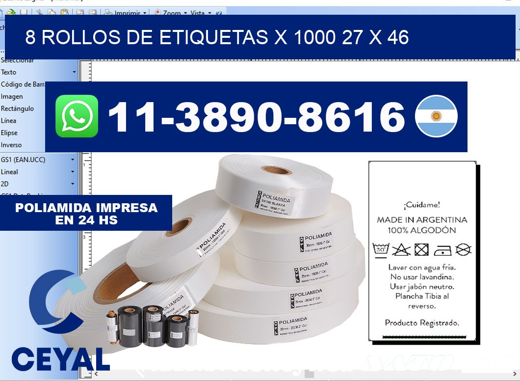 8 rollos de etiquetas x 1000 27 x 46