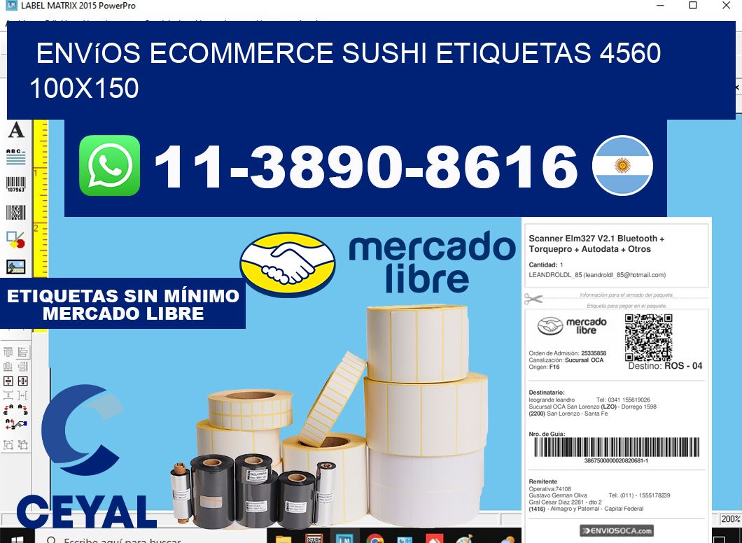 Envíos Ecommerce sushi etiquetas 4560 100x150
