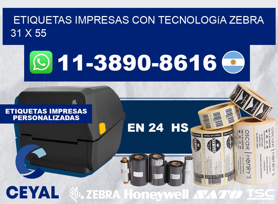 etiquetas impresas con tecnología Zebra 31 x 55