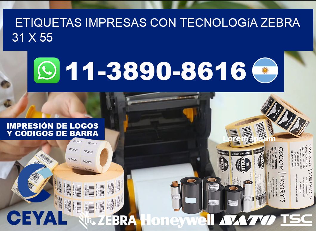 etiquetas impresas con tecnología Zebra 31 x 55