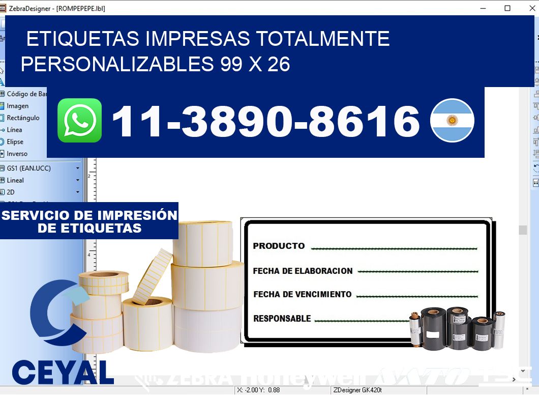 etiquetas impresas totalmente personalizables 99 x 26