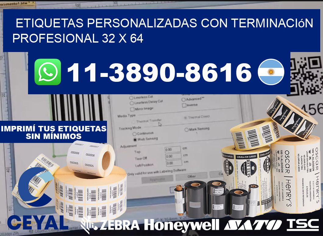 etiquetas personalizadas con terminación profesional 32 x 64