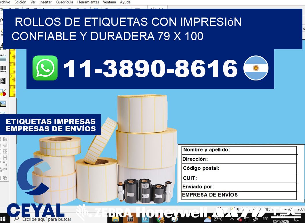rollos de etiquetas con impresión confiable y duradera 79 x 100