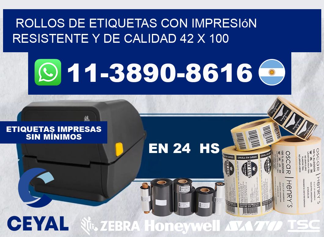 rollos de etiquetas con impresión resistente y de calidad 42 x 100