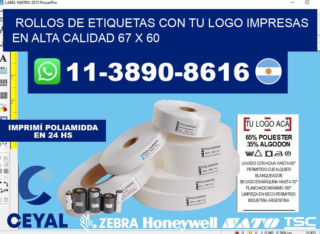 rollos de etiquetas con tu logo impresas en alta calidad 67 x 60