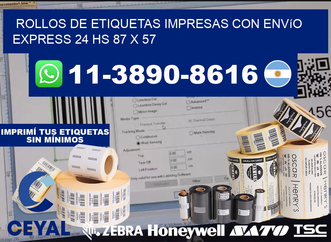 rollos de etiquetas impresas con envío express 24 hs 87 x 57