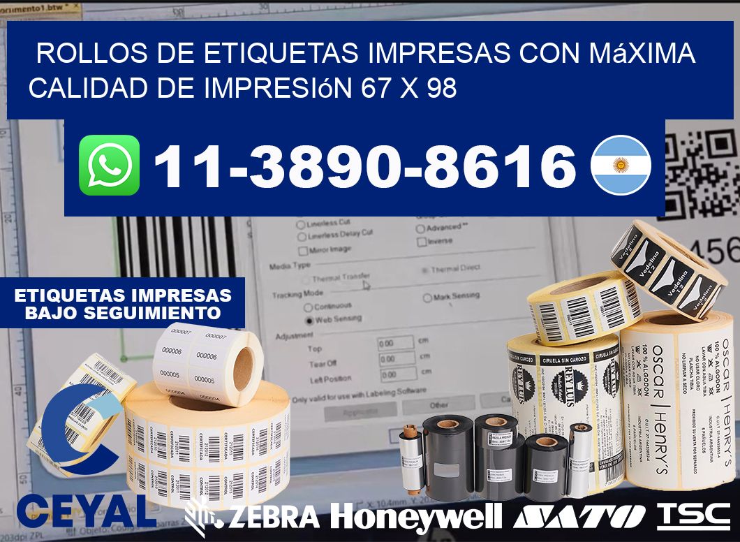 rollos de etiquetas impresas con máxima calidad de impresión 67 x 98