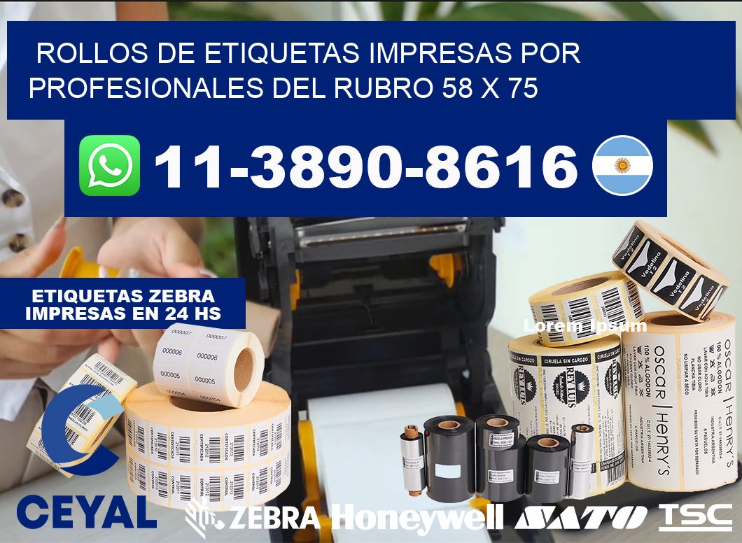 rollos de etiquetas impresas por profesionales del rubro 58 x 75