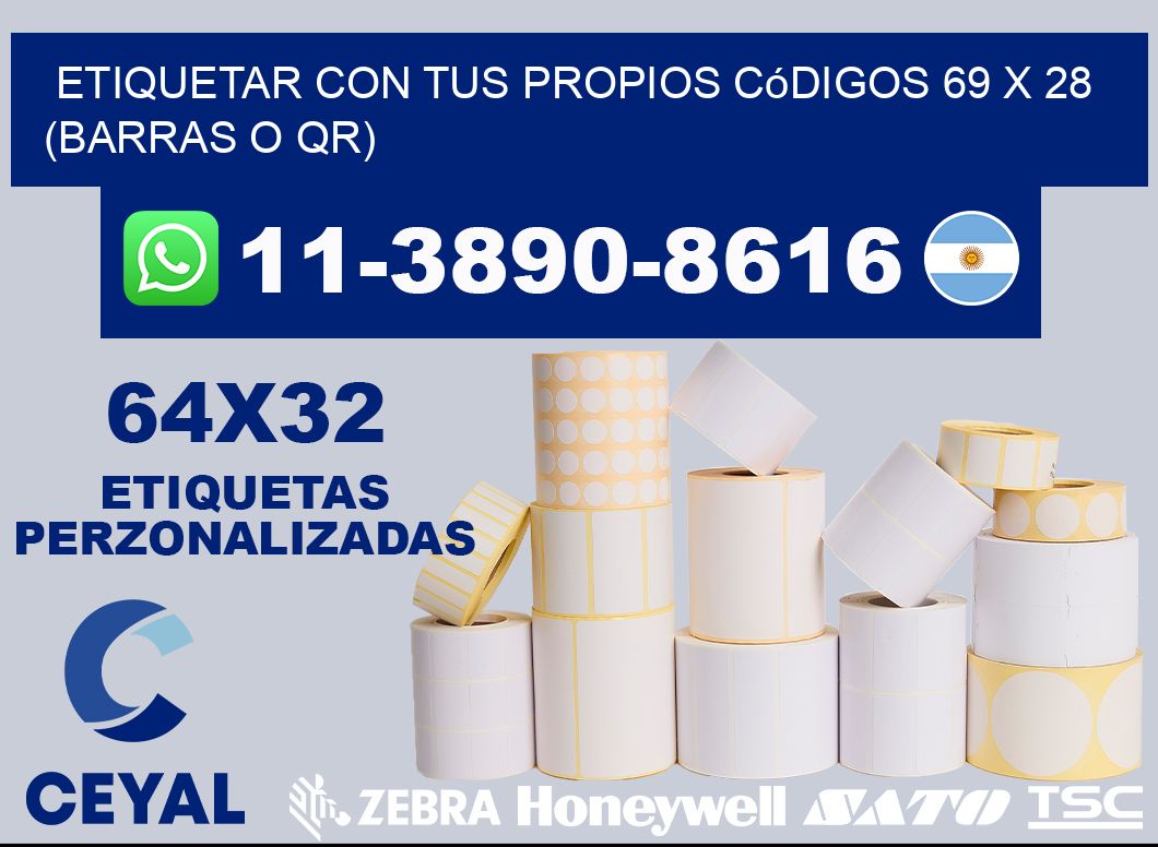 Etiquetar con tus propios códigos 69 x 28 (barras o QR)