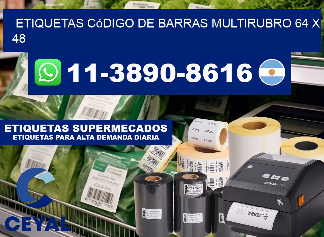 Etiquetas código de barras multirubro 64 x 48