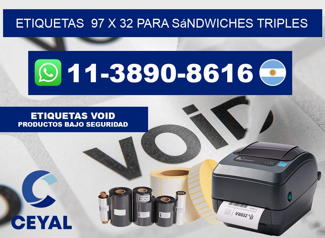 etiquetas  97 x 32 para Sándwiches triples