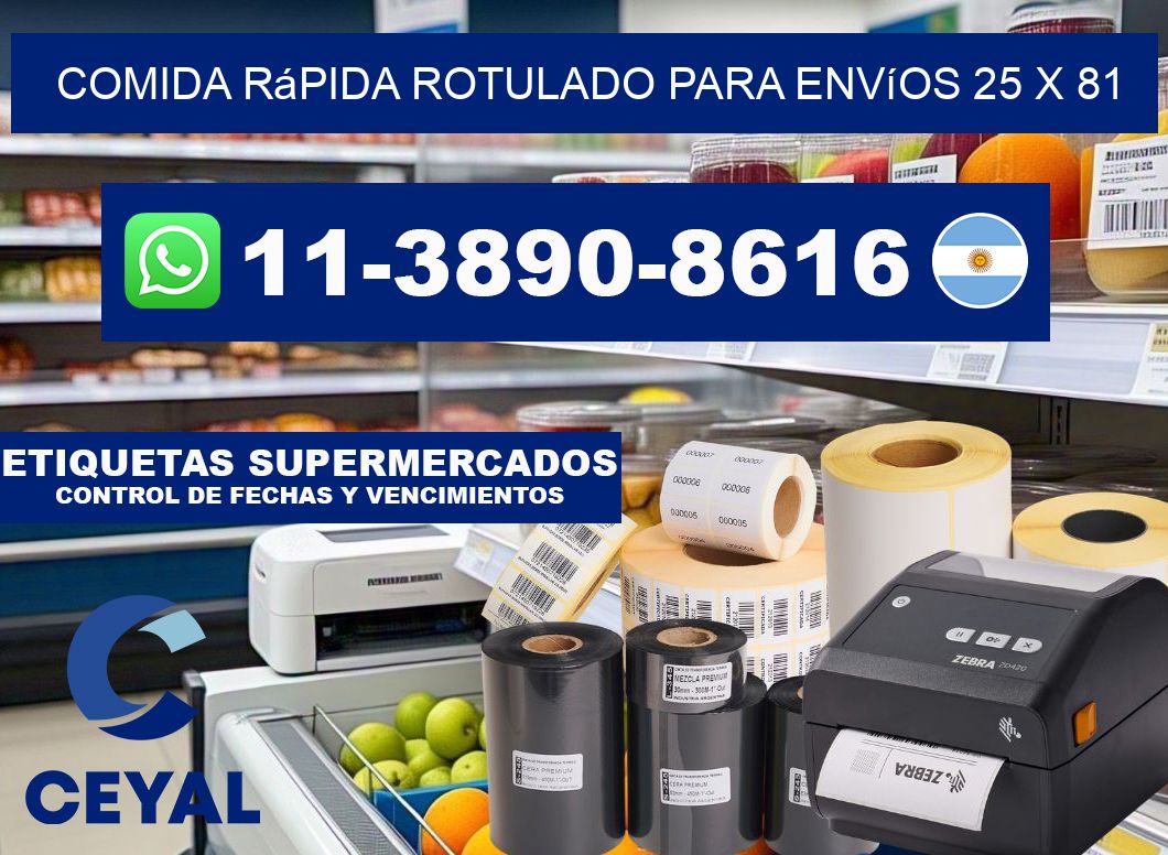 Comida rápida rotulado para envíos 25 x 81
