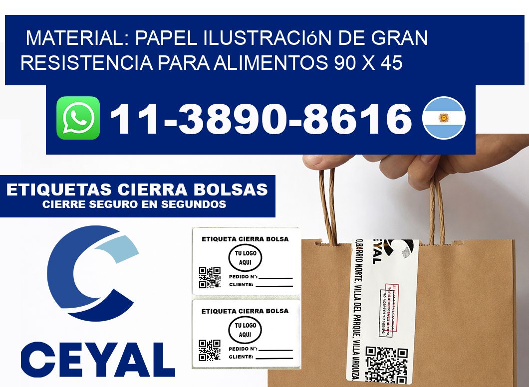 Material: papel ilustración de gran resistencia para alimentos 90 x 45