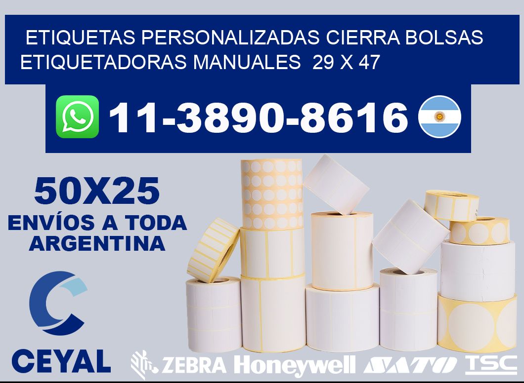 etiquetas personalizadas cierra bolsas  Etiquetadoras Manuales  29 x 47