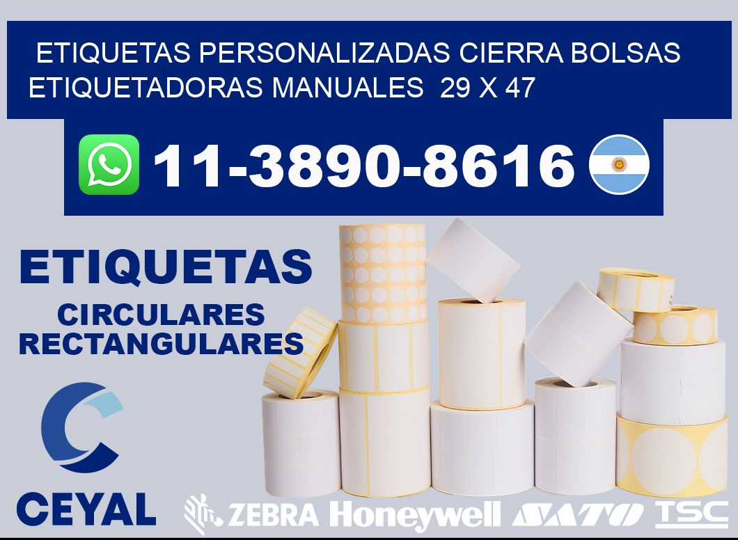 etiquetas personalizadas cierra bolsas  Etiquetadoras Manuales  29 x 47