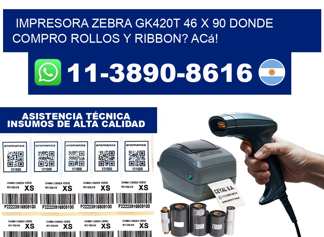 impresora zebra gk420t 46 x 90 Donde compro rollos y ribbon? Acá!