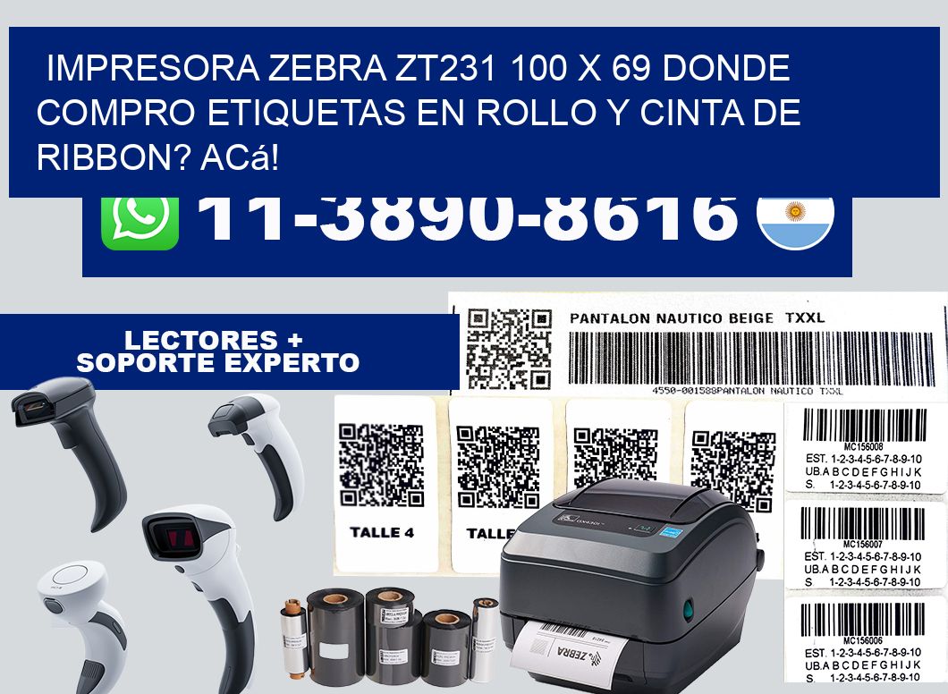 impresora zebra zt231 100 x 69 Donde compro etiquetas en rollo y cinta de ribbon? Acá!