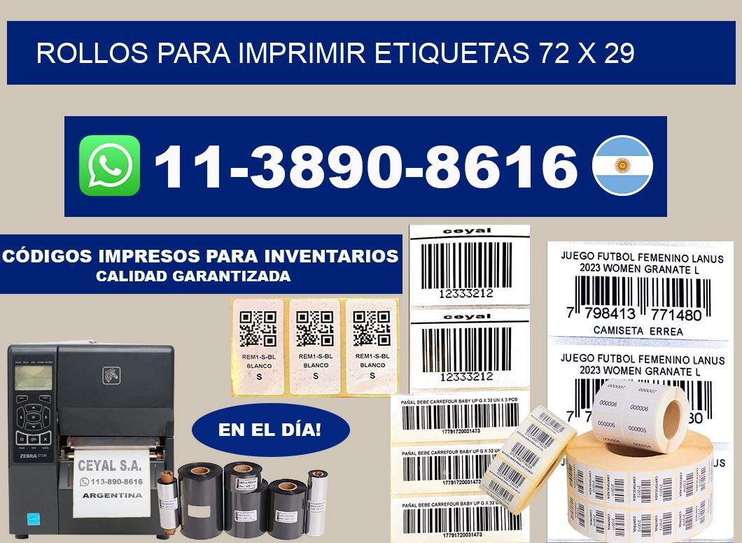 rollos para imprimir etiquetas 72 x 29