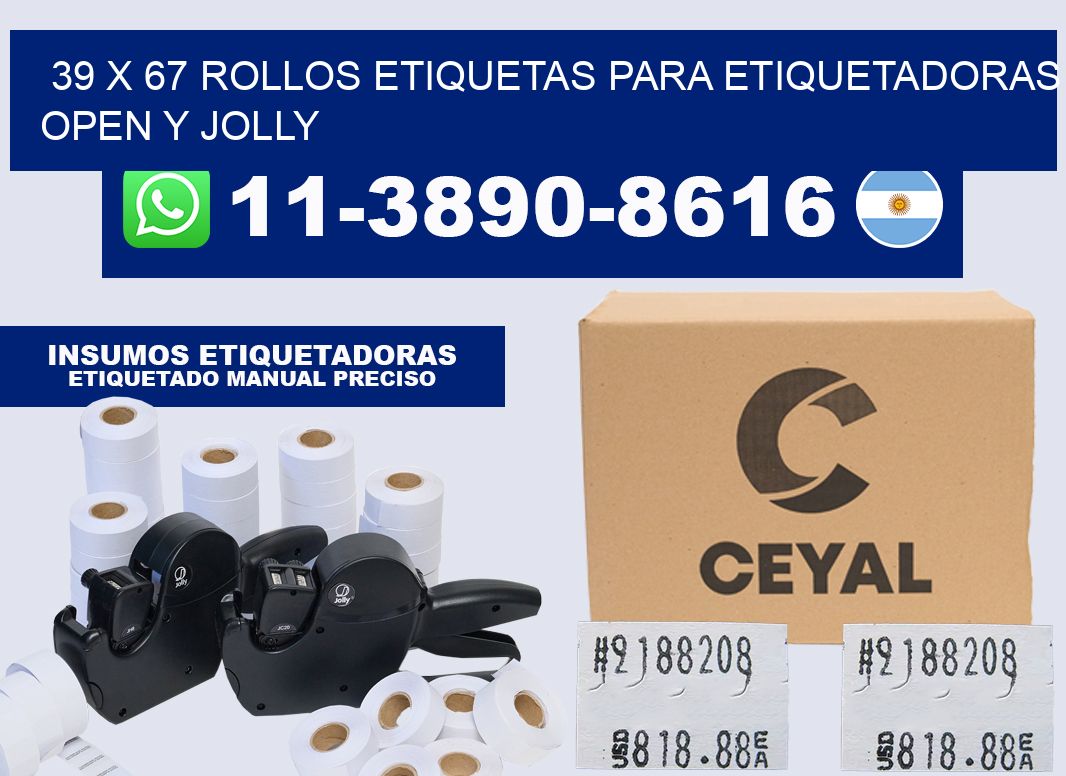 39 x 67 Rollos etiquetas para etiquetadoras open y jolly
