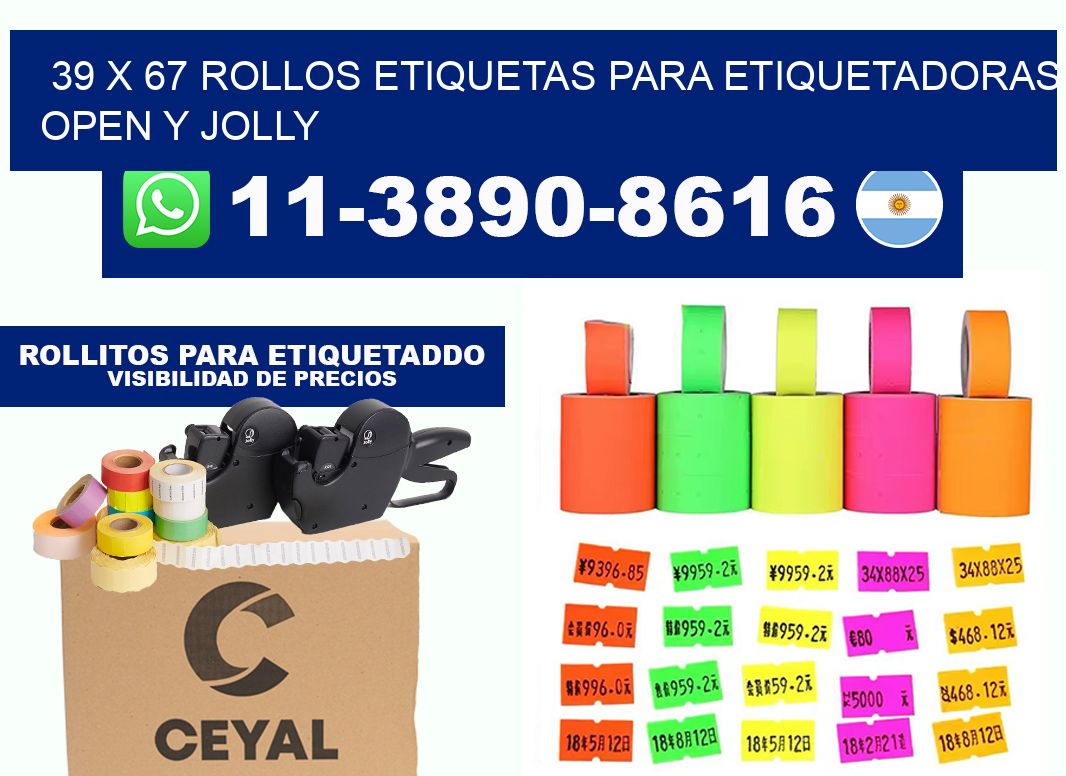 39 x 67 Rollos etiquetas para etiquetadoras open y jolly