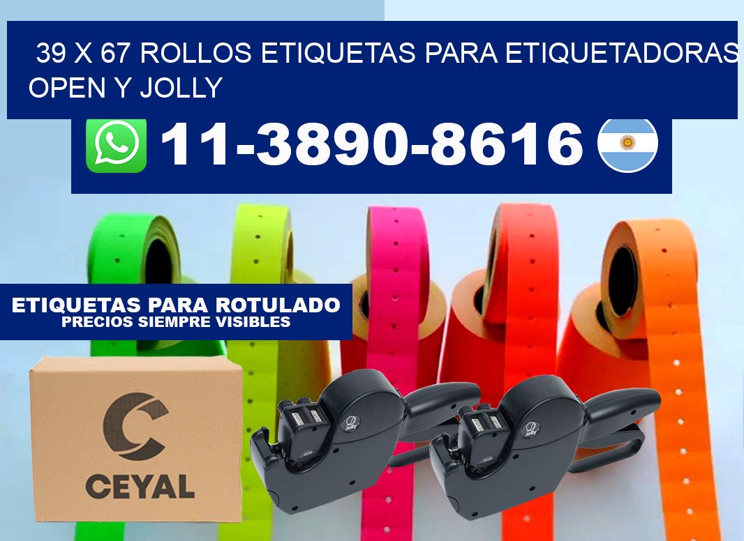 39 x 67 Rollos etiquetas para etiquetadoras open y jolly