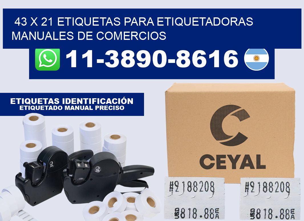 43 x 21 etiquetas para etiquetadoras manuales de comercios