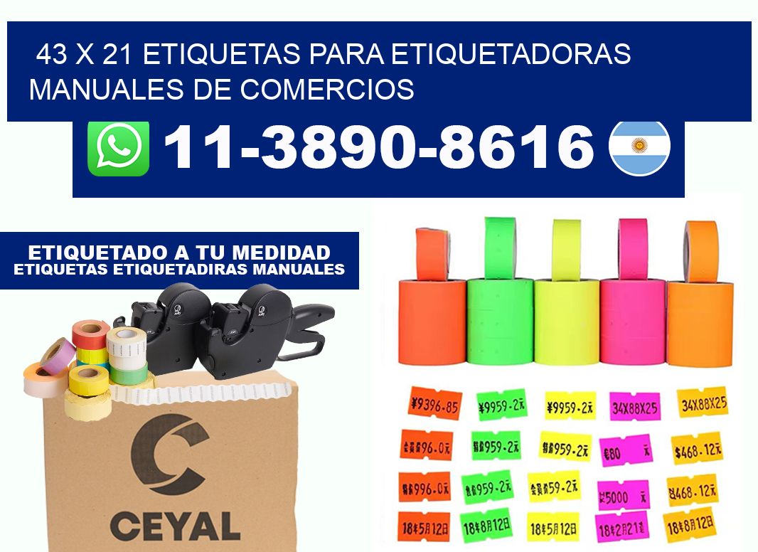43 x 21 etiquetas para etiquetadoras manuales de comercios