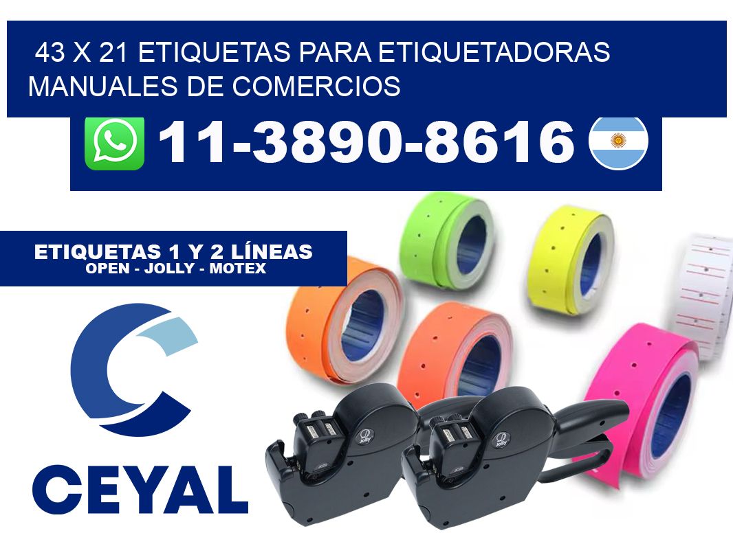 43 x 21 etiquetas para etiquetadoras manuales de comercios
