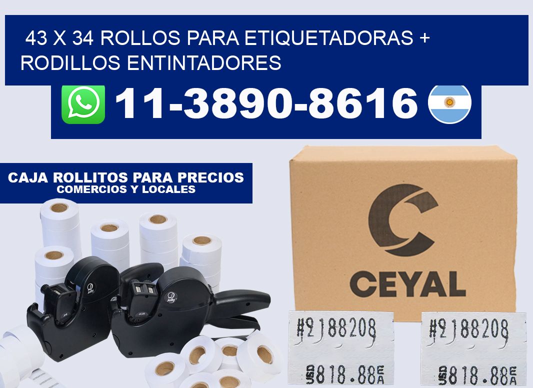 43 x 34 rollos para etiquetadoras + rodillos entintadores