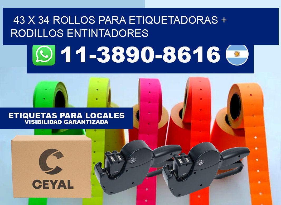 43 x 34 rollos para etiquetadoras + rodillos entintadores