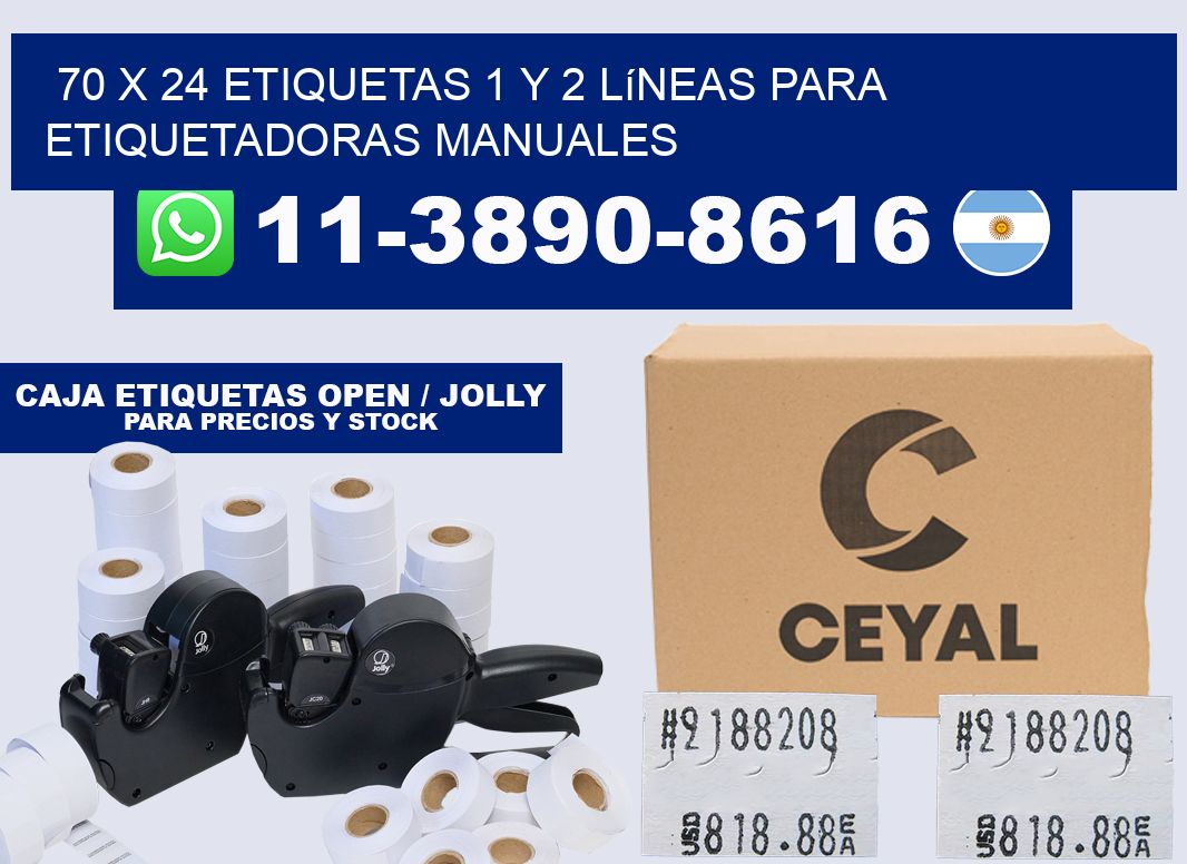 70 x 24 Etiquetas 1 y 2 líneas para etiquetadoras manuales