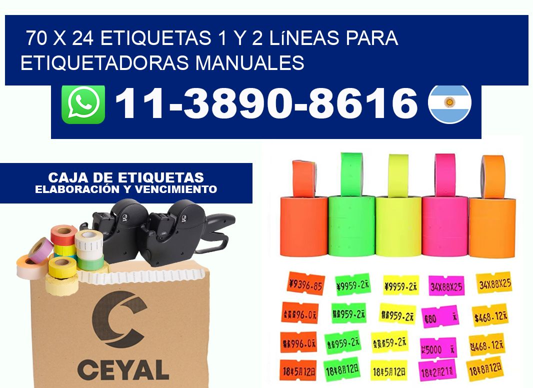 70 x 24 Etiquetas 1 y 2 líneas para etiquetadoras manuales
