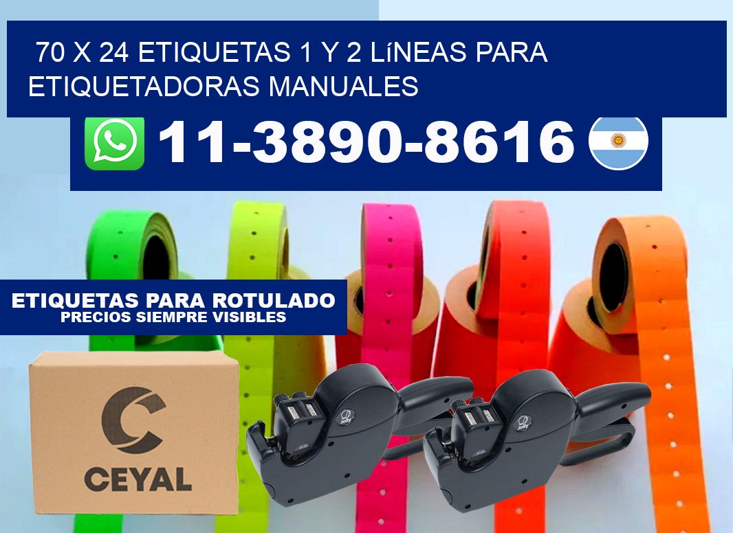 70 x 24 Etiquetas 1 y 2 líneas para etiquetadoras manuales