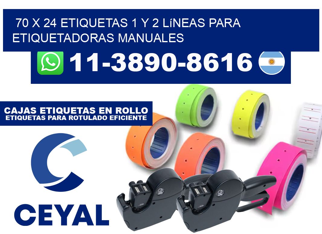 70 x 24 Etiquetas 1 y 2 líneas para etiquetadoras manuales
