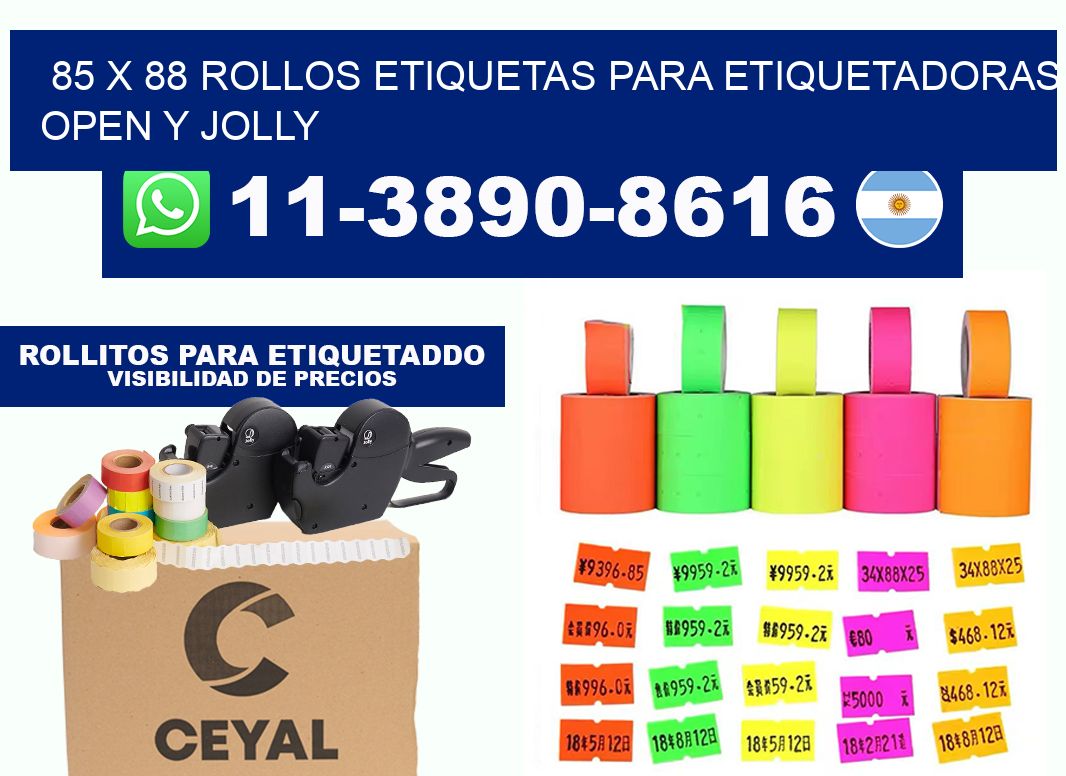 85 x 88 Rollos etiquetas para etiquetadoras open y jolly
